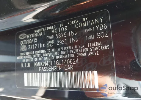 2016 Hyundai Genesis 3.8 z USA, uszkodzony, nr VIN KMHGN4JE1GU140624